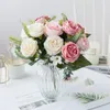 Decorative Flowers Artificial 5 Heads Silk Rose Peony Fake Plant Simulation Flannel Flower Home Party Wedding Decoration Bridal Bouquet