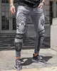 Męskie dżinsy męskie czaszki dżinsy hip hopowe sping list drukowany szary chuda elastyczność ołówek dżinsy homme przyczynowe szary dżinsowe spodnie uliczne 230529