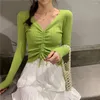 Chandails pour femmes BoozRey mode coréenne vêtements pour femmes 2023 rose col en v tricoté bas chemise mince dame pull haut à manches longues