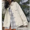 Vestes pour femmes Denim Jacket Women 2023 Purple Loose Fashion Ins Versatile Top Automne Senior Design Sens Sweet Love Pocket Lettre Cowboy