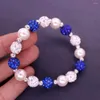 Strand Party Wear Gift Custom Stylish Adjust Size Elastic Beaded White Blue Beads Greek ZOB ZPB Label ZETA Beta Bracelet