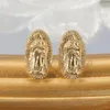 Orecchini a bottone CottvoGeometric Oval Virgin Mary Ear Studs Placcato oro Nostra Signora di Guadalupe Per le donne Gioielli di fede religiosa