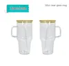 USA Warehouse 32oz 40oz Sublimation Glass Mug Clear Frosted Glass Wine Clistes Classes Grosts With Bamboo Wid and Straws US Stock