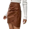 Faldas Mujer moda PU cuero simple color sólido cintura alta plisada envuelta alrededor de las caderas cremallera trasera P230529