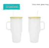 USA Warehouse 32oz 40oz sublimering Glas mugg klar frostat glas vinglas med dricksglas med bambu lock och sugrör USA -lager