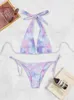 Bikini da donna 2023 New Tie Dye Micro Triangle Strap Bikini a due pezzi a vita alta perizoma Beach Swimwear P230530