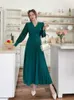 Pleated Long Sleeve A-line Maxi Dress Women with Belt Abiti Eleganti Donna Cerimonia Robe Longue Dos Nu Vestidos Largos