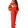 エスニック服女性のためのアフリカの服2ピースセット夏の服エレガントなプリントトップとパンツスーツプラスサイズのレディースマッチセット