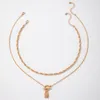 Choker Fashion Niche Design OT Buckle Lock Multilayer Pendent Nacklace For Women's Geometric Alloy Folding Two Clavicle