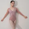 Stage Wear Adult Long-sleeved Ballet Leotard Lace And Spandex One-piece Gymnastics Bodysuit For Women Performance Costumes W22600