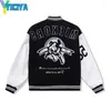 YICIYA Vestes pour hommes Noir Rouge Oversize Varsity Veste Vintage Hommes R Lettre Broderie Baseball Bomber Manteaux Femmes Hip Hop Streetwear Manches En Cuir Vêtements Féminins