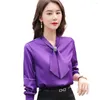 Blusas femininas 2023 em camisa feminina moda púrpura de manga longa colarinho chiffon elegante escritório formal damas casuais