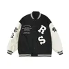 American vintage letter embroidery spliced woolen baseball leather sleeve jacket men