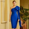 One Shoulder Royal Blue aftonklänning 2023 med Big Bow Chic tight knälängd promenad för svarta flickor Elegant Orange Party Vestidos de Noche Cocktail -examen