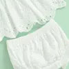 Completi di abbigliamento Completo estivo per neonate Top con maniche a mosca in tinta unita e set di pantaloncini elasticizzati casual arruffati