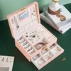 Förvaringsväskor reser smycken arrangörsbox för kvinnor flickor med spegel 2 lager bärbara fall studörhängen ringar