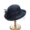 Basker sol hatt bröllop hattar stora grim blomma sömmar justerbar trendig klä upp mjukt rullande netto garn kvinnor för