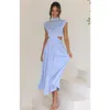 Casual Dresses Summer Women's Solid Half Turtleneck Sleeveless Ladies Sun Dress Higt Waist Fashion Long Maxi For Female 2023