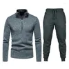 Herrspåriga våren och hösten Hoodie hoodie Front dragkedja Design Solid Color High Collar Bottom Coat Mens Set