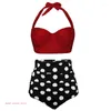 Women's Swimwear 425E Women Two Piece Bikini Set Underwire Halter Crop Top High Waisted Tumm