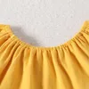 Conjuntos de roupas 3M-24M Baby Girl Amarelo Top de algodão com shorts florais e laço Terno de três peças para uso no verão