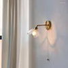 Wall Lamp Pull Chain Switch LED Bathroom Mirror Light Gray Glass Shade Copper Nordic Modern Sconce Wandlamp Lighting Decora