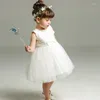 Mädchenkleider 2023 Blumenkleid für Kinder geborene Babys ärmelloses schlichtes Weiß mit großer Schleife Kleinkinder Prinzessin Tüll Ballkleider