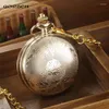 Montres de poche de luxe or mécanique Steampunk squelette chiffres romains boîtier cadran mâle main vent collier Fob chaîne horloge pour hommes