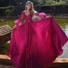 Party Dresses YALIN 2023 Rose Red Princess Wedding Guest Gowns Long Puff Sleeve Appliques Lace Prom Satin A-Line Evening Dress