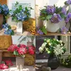 Decorative Flowers 4pcs Silk Hydrangea Flower Artificial Bouquet Centerpieces For Tables Vase Wedding Decoration Arrangement J78C