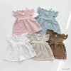 Ensembles de vêtements bébé filles vêtements d'été tenue couleur unie à volants manches volantes T-Shirt et short élastique 2 pièces ensemble décontracté