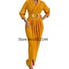 Ethnic Clothing Plus Size Office Dresses For Ladies 2023 Formal Classy Elegant African Women Casual Business Autumn Pleated Long Maxi Dress