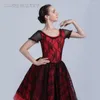 Bühnenverschleiß rotes Ballett Tutu Kleid Overlay Schwarze Spitze kurze Ärmelkostüme für Frauen Mädchen Performance Dancewear 20018