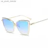 선글라스 새로운 고급 브랜드 디자인 고양이 눈 선글라스 여성 거울 빈티지 림리스 태양 안경 가파스 그라디언트 바다 렌즈 L230523