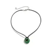 Vintage cuir noir cire ligne vert verre anneau pendentif collier tour de cou Simple corde chaîne pour femmes bijoux fête mariage