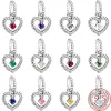 Para pingentes pandora contas de prata esterlina Doze meses Birthstone Heart Eternity Bead