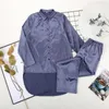 Women's Sleepwear Hiloc Blue Spring Pajamas Set Women Long Sleeve Satin Pajama Home Suit Sets Female Nightwear Solid Sleep 2023
