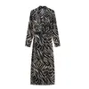 Casual Dresses Women Vintage Animal Print Long Shirt Dress with Belt Fashion Female A-Line Spring Vestido