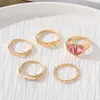 Süße rosa Kristall Zirkon Herz Ringe Set Gothic geometrische Gold Farbe Ring für Frauen Geschenk für Liebhaber Modeschmuck