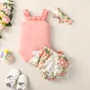 Roupas conjuntos de roupas de verão meninas roupas rosa tampo e shorts mai de estampa de flores roupas de moda infantil