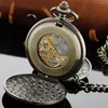 Pocket Watches Bronze Manual Double-Open Watch Full-Steel Fashion Fashion Skeleton Skeleton Transpare Mechanical Chain Presente