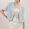 Kvinnors kostymer svart blazer lady 2023 sommar koreansk enkelbröst beskuren jacka elegant mode kort ärm beige casual blå