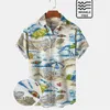 قمصان رجالية عادية قميص رجالي مطبوع عليه رسمة مخططة باللون الرمادي طباعة ثلاثية الأبعاد في الهواء الطلق بأكمام قصيرة وأزرار لأسفل