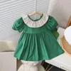 Girl Dresses Summer Bow Knot Puff Sleeve Ruffle Round Neck Fashion Girls Dress Baby Bloomers Clothes 5 Years Old