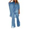 Tute da donna Completi da 2 pezzi per le donne 2023 Summer Short Sleeve Wrap Scollo a V Top Pantaloni a gamba larga Set