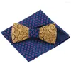 Pajaritas RBOCOFashion Novedad Paisley Corbata de madera y pañuelo Conjunto de hombres Plaid Wood Hollow Floral Bowtie Box