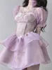 Mini Blumenkleid Frauen 2023 Sommer Hohe Taille Hotsweet Prinzessin Tunika Kleid Vintage Mädchen Süße Lolita Puff Hülse Party Kleid