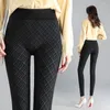 Leggings femininas moda moda retro xadrez lolita spice menina versátil diamante listra alta cintura elástica de calça lápis