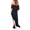 Abiti casual Donna Maxi abito da spiaggia con spacco laterale con volant e spalle scoperte con foglia di loto per le donne