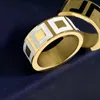F Кольцо Экстравагантная эмаль полые Золото Серебро Роза Кольца с буквами из нержавеющей стали черный белый Женщины мужчины Сделано в Италии дизайнер свадьба JewDcjG#